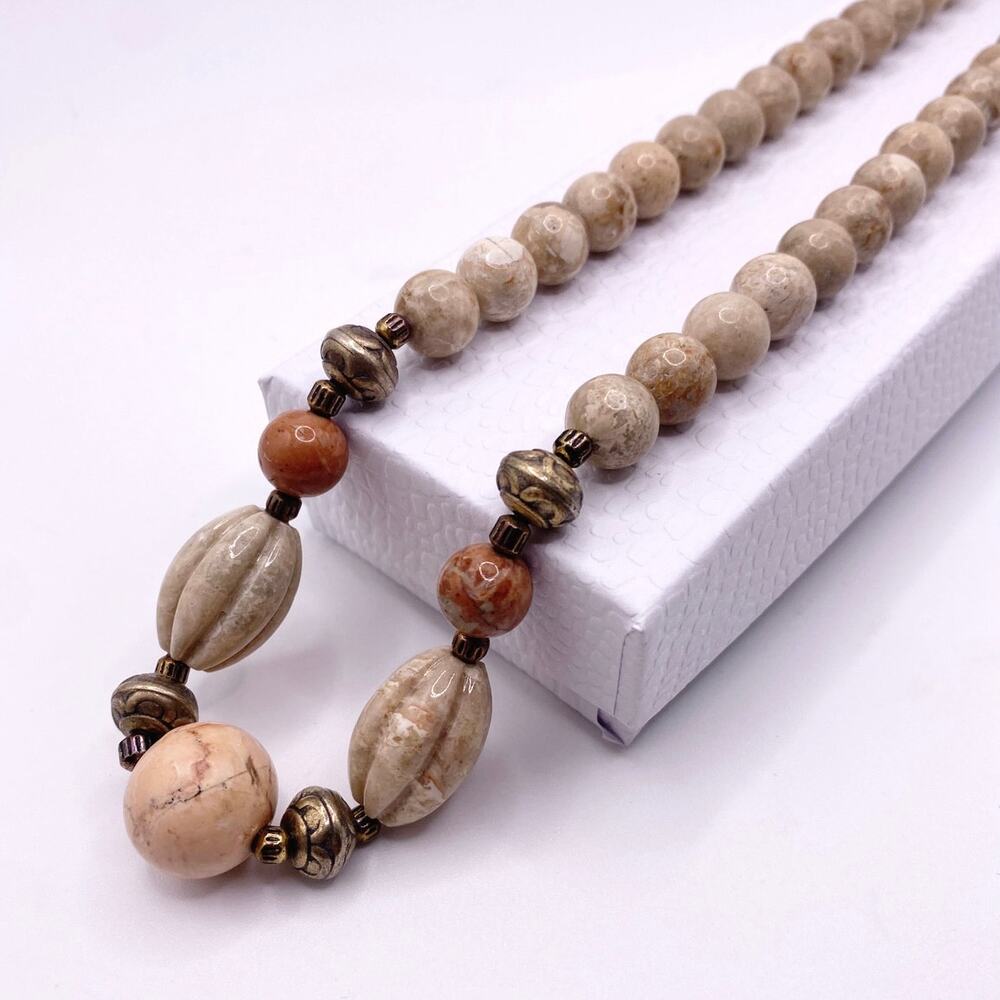 Vintage Gemstones Cream and Pink Jasper 17”
